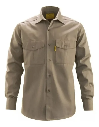 CAMISA BEIGE GABARDINA 100% ALGODON